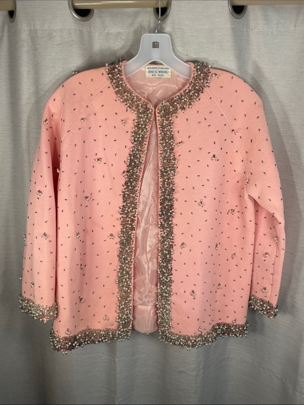 1950's Hand Beaded 100% Wool Embellished Pink Jacket